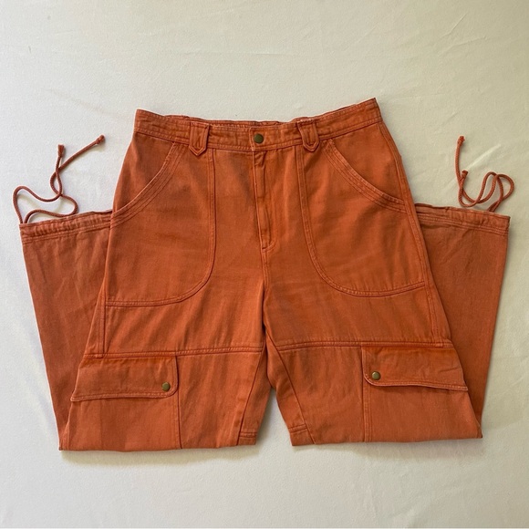 Free People Come And Get It Utility Pants Cargo Orange Cotton XL - Picture 3 of 9